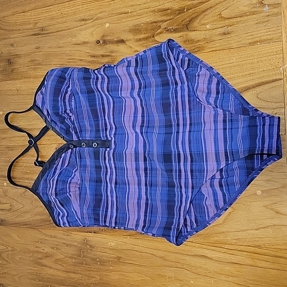 Converse small purple and black one piece daux button high cut bottom swimsuit - Picture 1 of 9